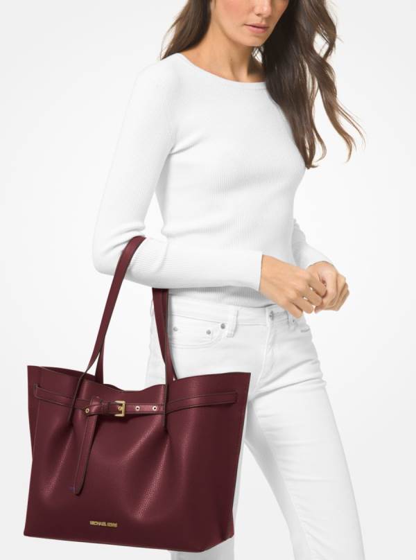 Damske Prenosná Taška Michael Kors Emilia Large Pebbled Leather Bordove - Kabelky Michael Kors Akcia | PFGUA-0913